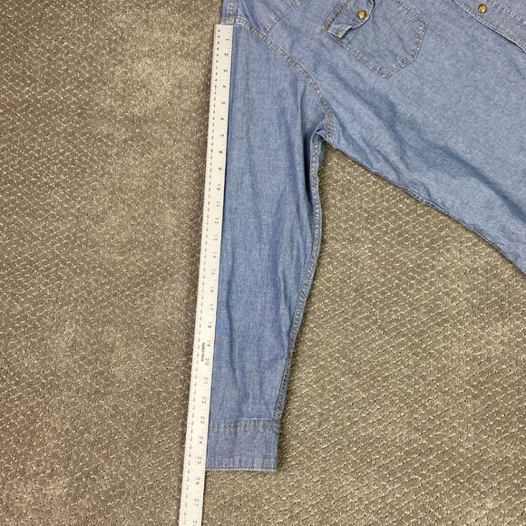 Wrangler Pearl Snap Chambray Shirt Men's XL Blue Denim Chore Western - Picture 14 of 15